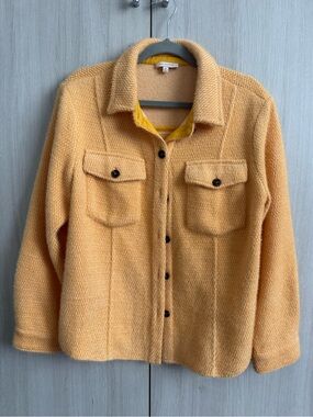 Skies Are Blue yellow soft Textured Jacket with Mustard Trim and buttons